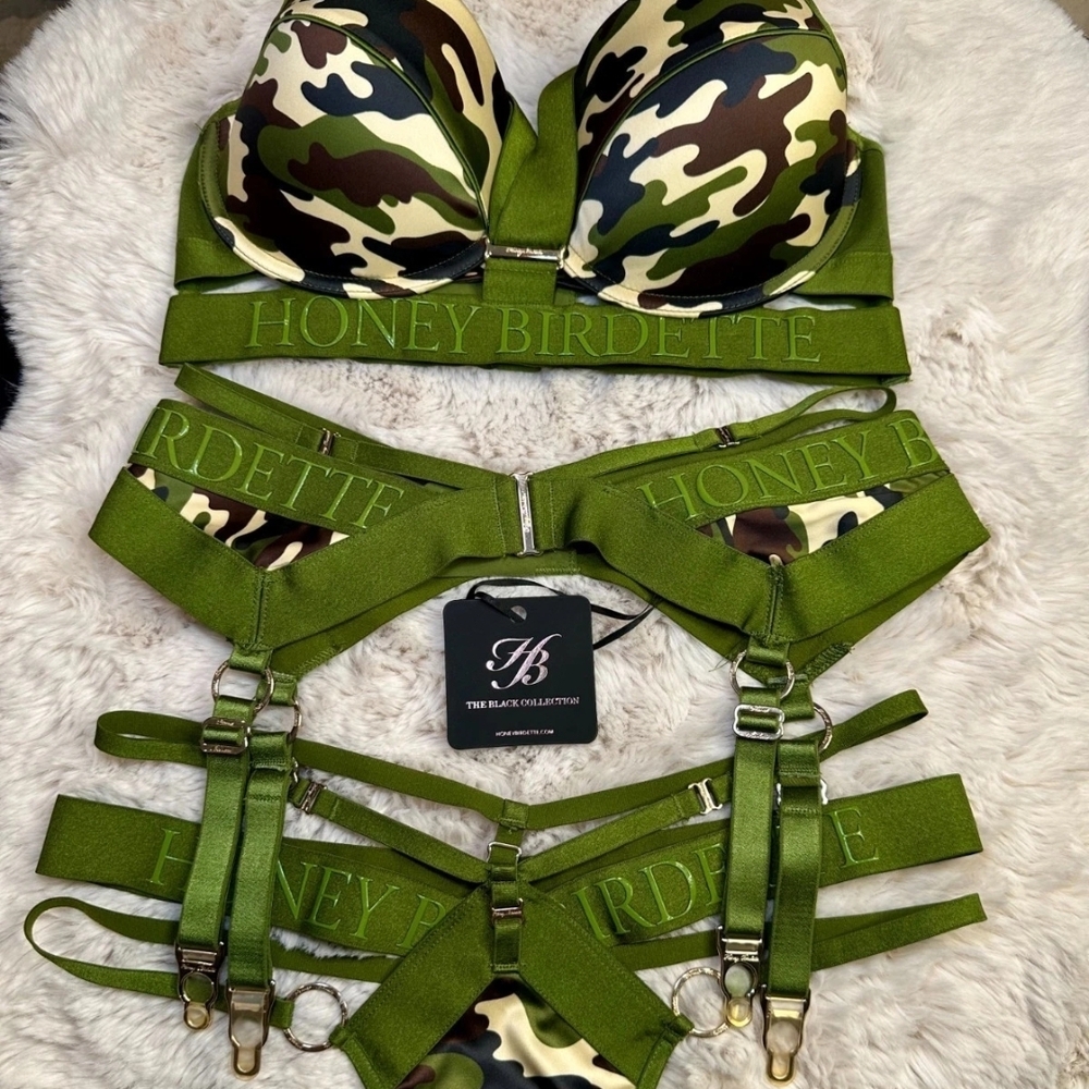 Honey Birdette Green Camo Lingerie Set